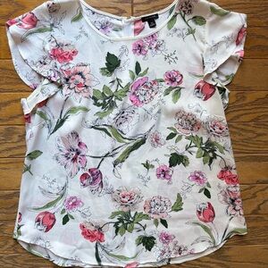 Ann Taylor Floral Flutter Sleeve Blouse - Size XL